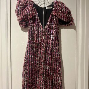 Sequin mini puff sleeve dress